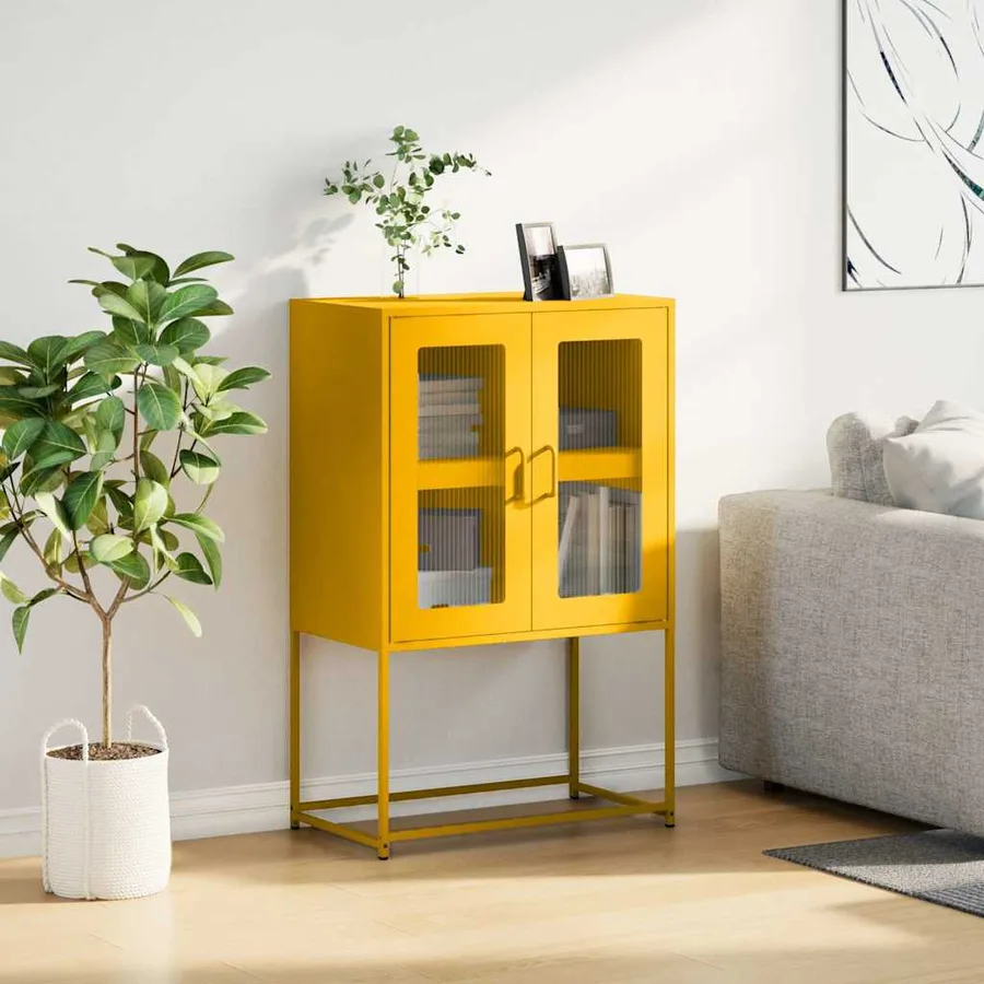Buffet haut jaune moutarde 68x39x107 cm acier - 3
