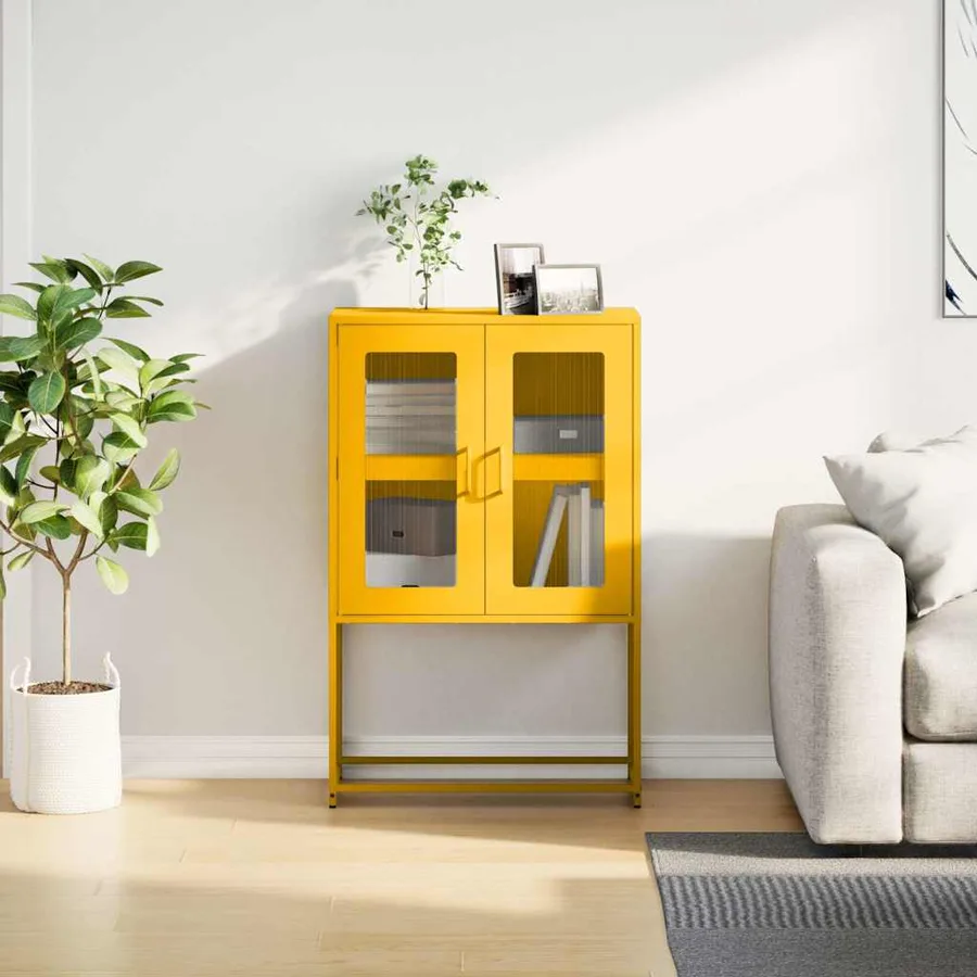 Buffet haut jaune moutarde 68x39x107 cm acier - 4