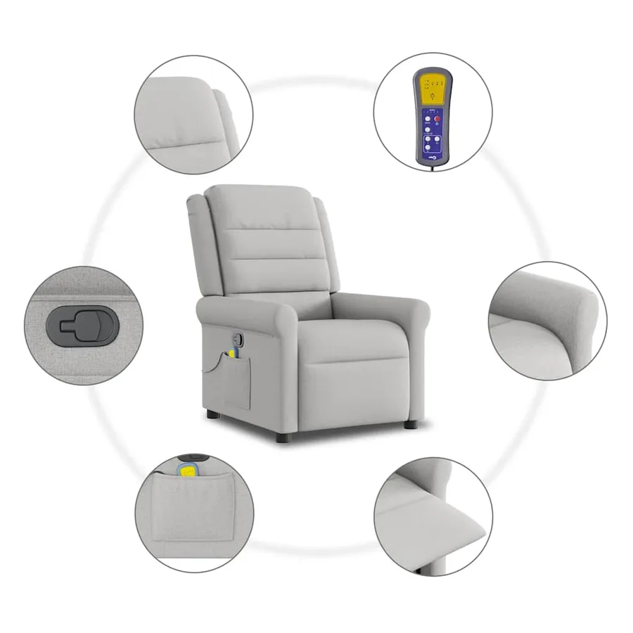 Fauteuil de massage inclinable gris nuage tissu - 10