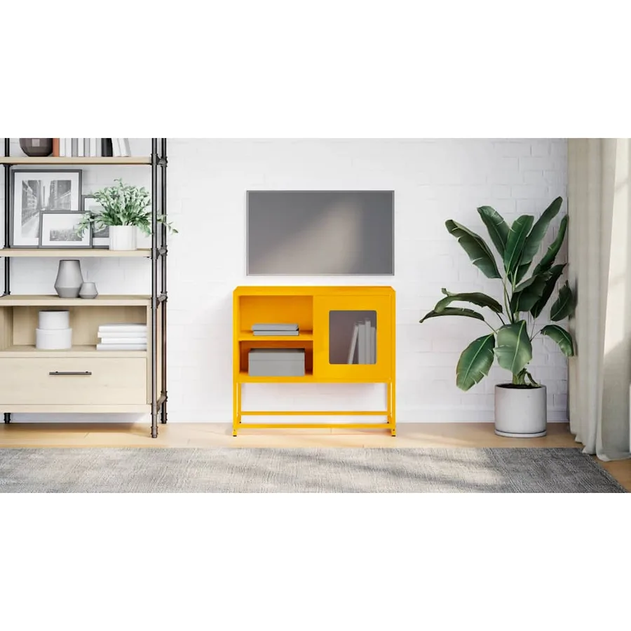 Meuble TV jaune moutarde 68x39x60,5 cm acier - 3