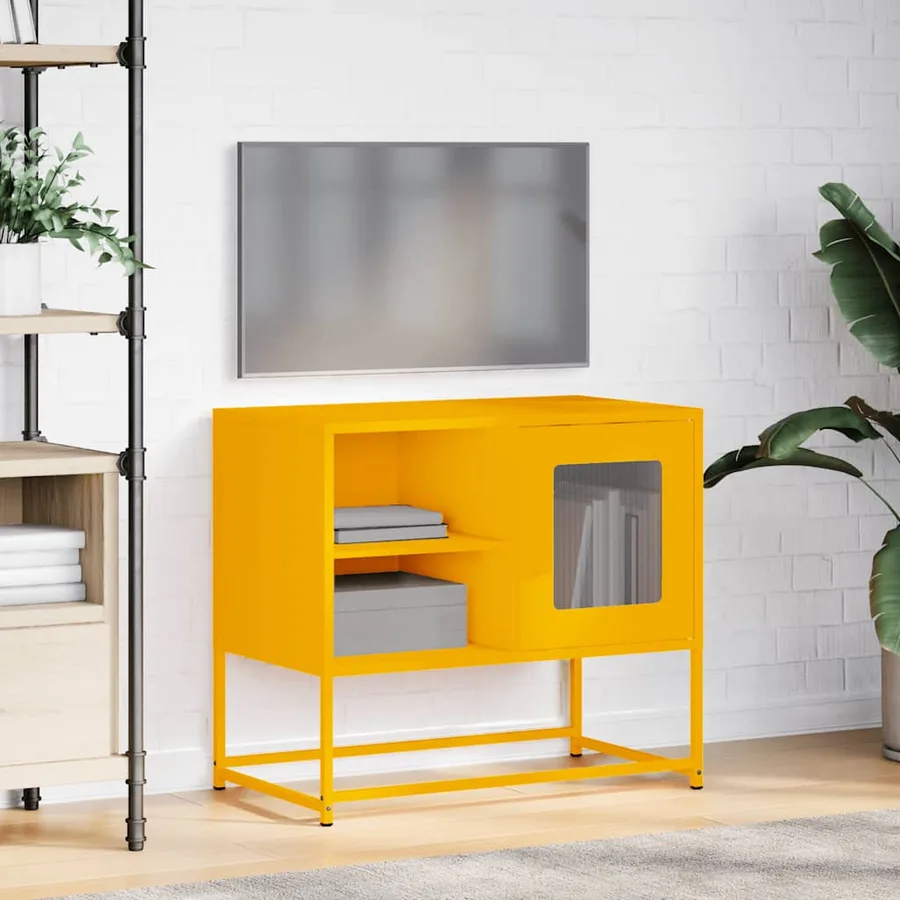 Meuble TV jaune moutarde 68x39x60,5 cm acier - 4