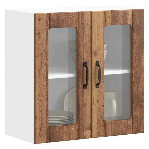 Armoire murale de cuisine avec porte vitrée "Lucca" Bois d'ingénierie ancien