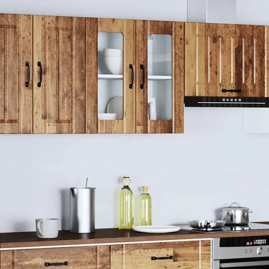 Armoire murale de cuisine avec porte vitrée "Lucca" Bois d'ingénierie ancien - 4