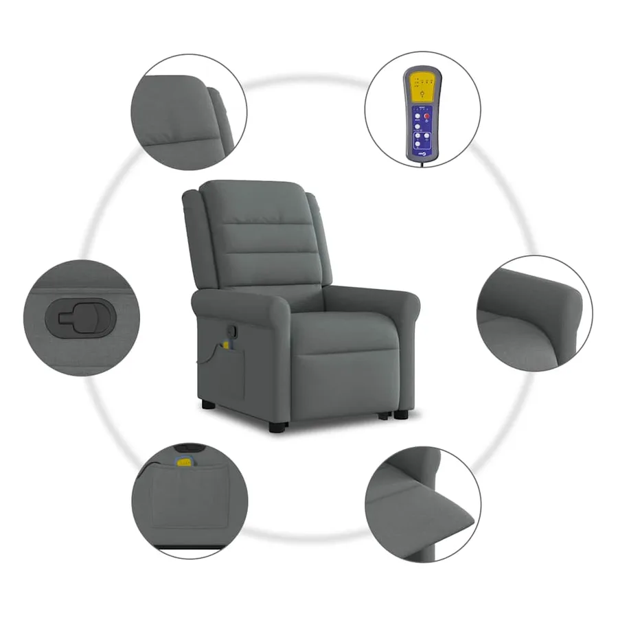 Fauteuil de massage inclinable Gris foncé Tissu - 10
