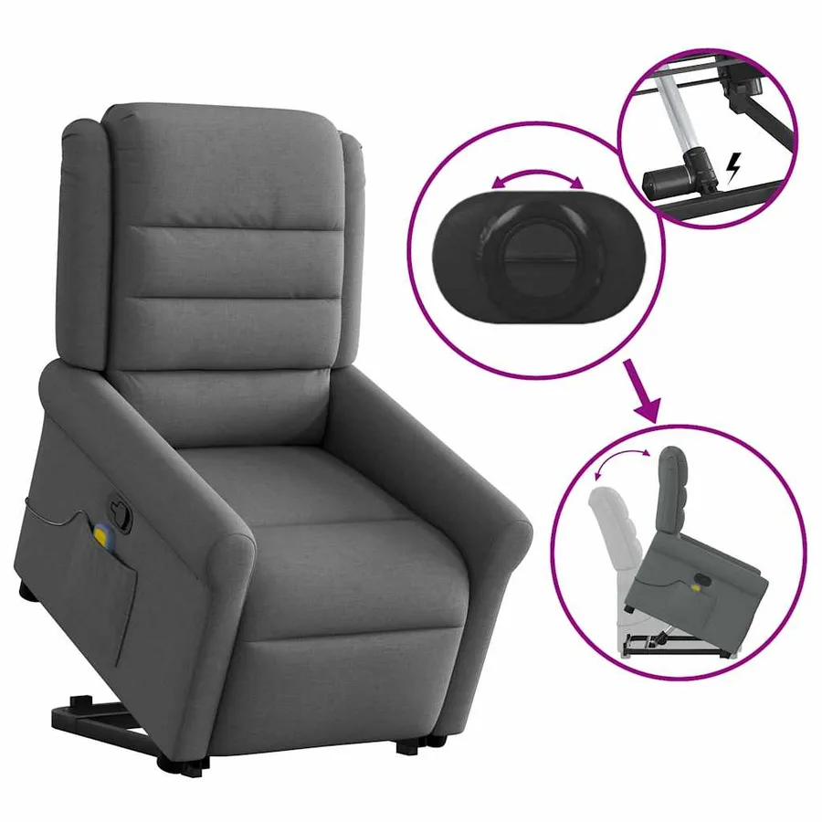 Fauteuil de massage inclinable Gris foncé Tissu - 9
