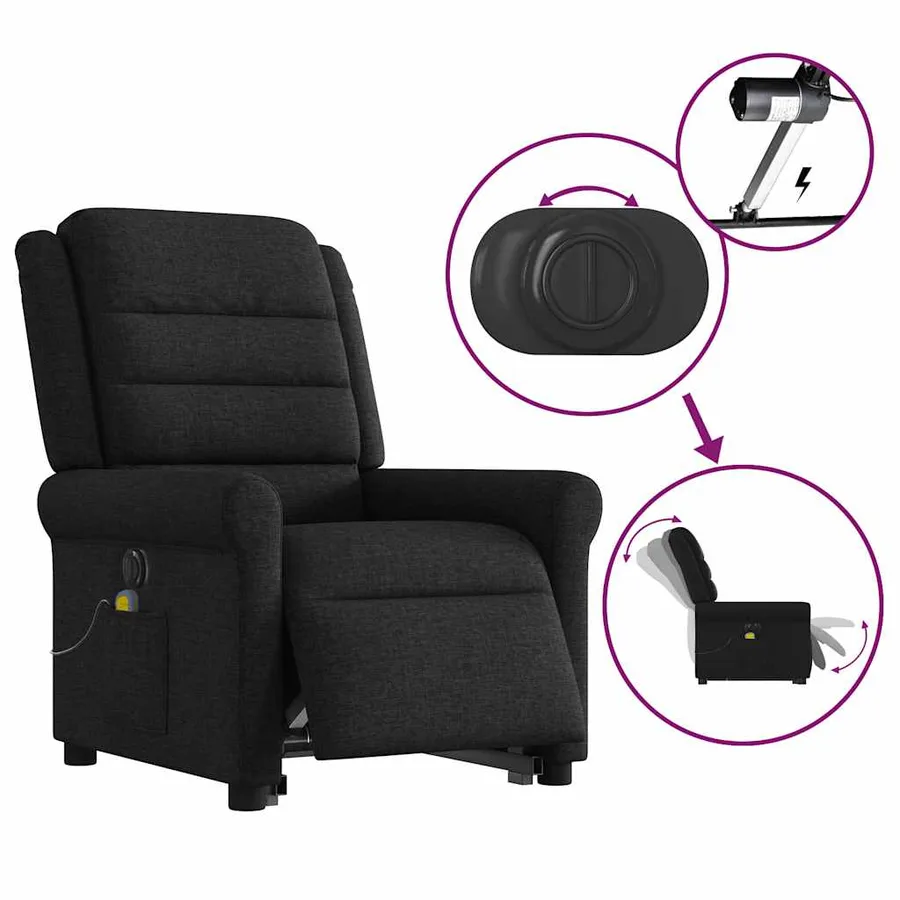 Fauteuil inclinable de massage électrique Noir Tissu - 10