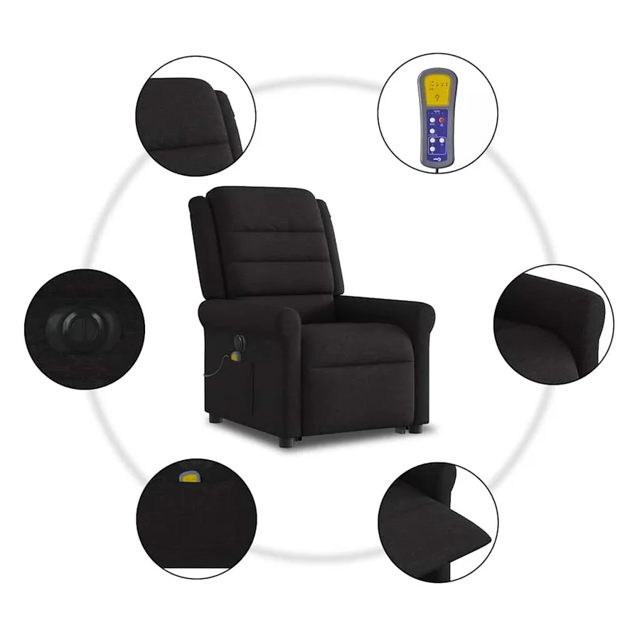 Fauteuil inclinable de massage électrique Noir Tissu - 11