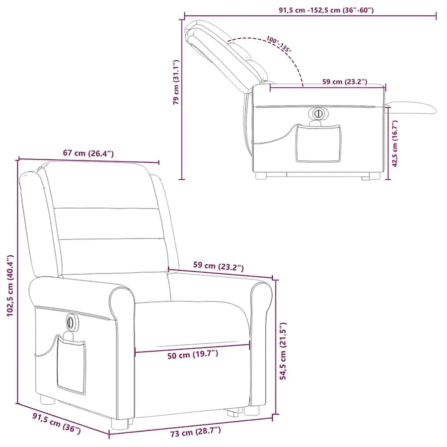 Fauteuil inclinable de massage électrique Noir Tissu - 17