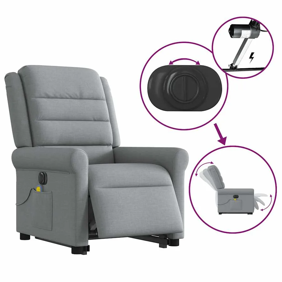 Fauteuil inclinable de massage électrique Gris clair Tissu - 10