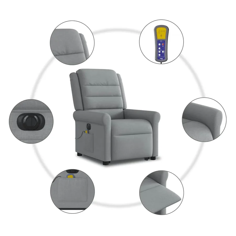 Fauteuil inclinable de massage électrique Gris clair Tissu - 11