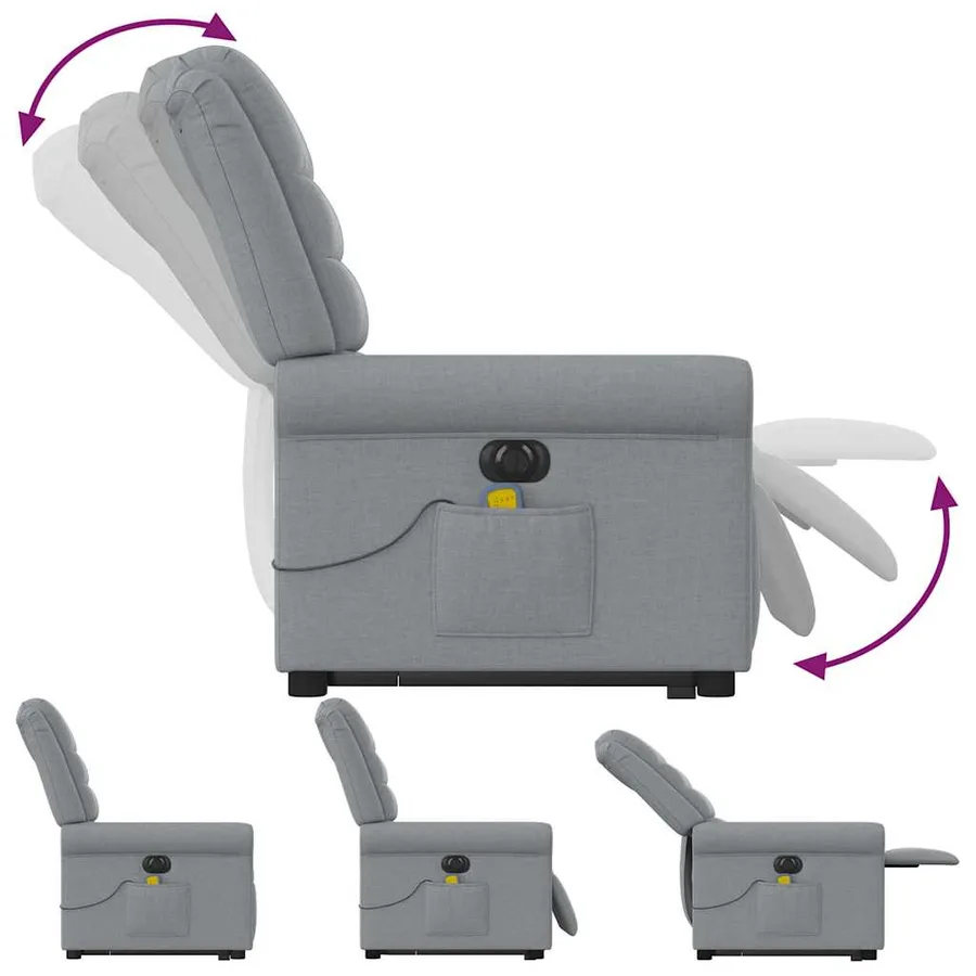 Fauteuil inclinable de massage électrique Gris clair Tissu - 8