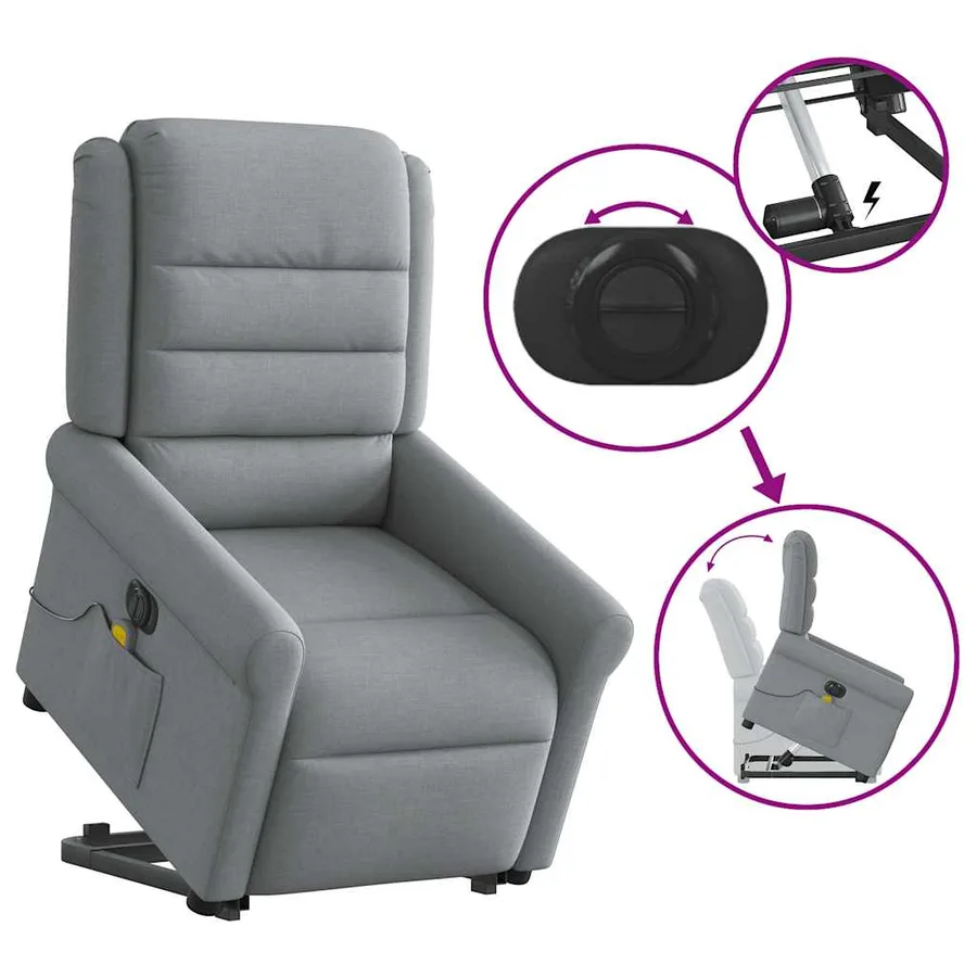 Fauteuil inclinable de massage électrique Gris clair Tissu - 9
