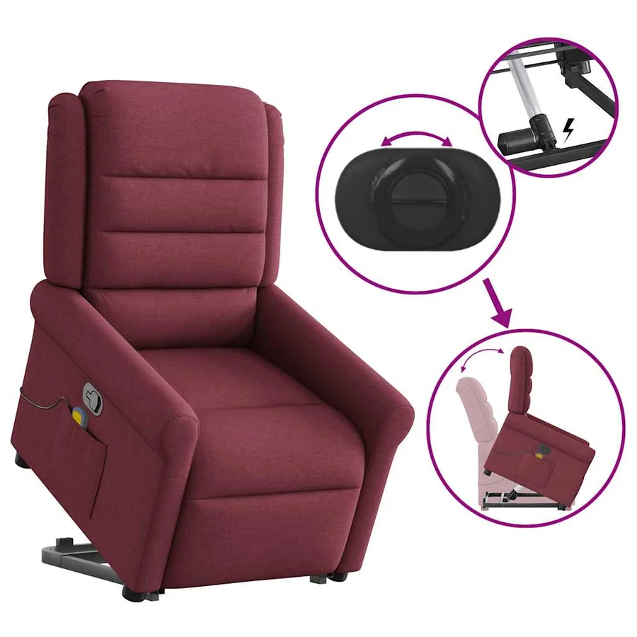 Fauteuil inclinable de massage Rouge bordeaux Tissu - 9