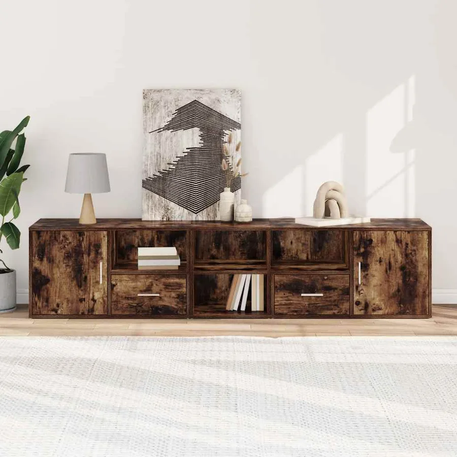 Armoire d'angle chêne fumé 200x40x45 cm bois d'ingénierie - 3