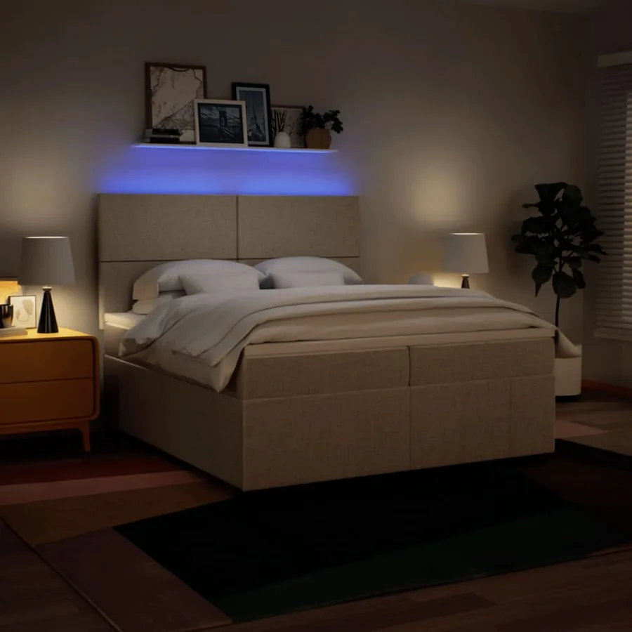 Sommier à lattes de lit avec matelas Crème 200x200 cm Tissu - 4