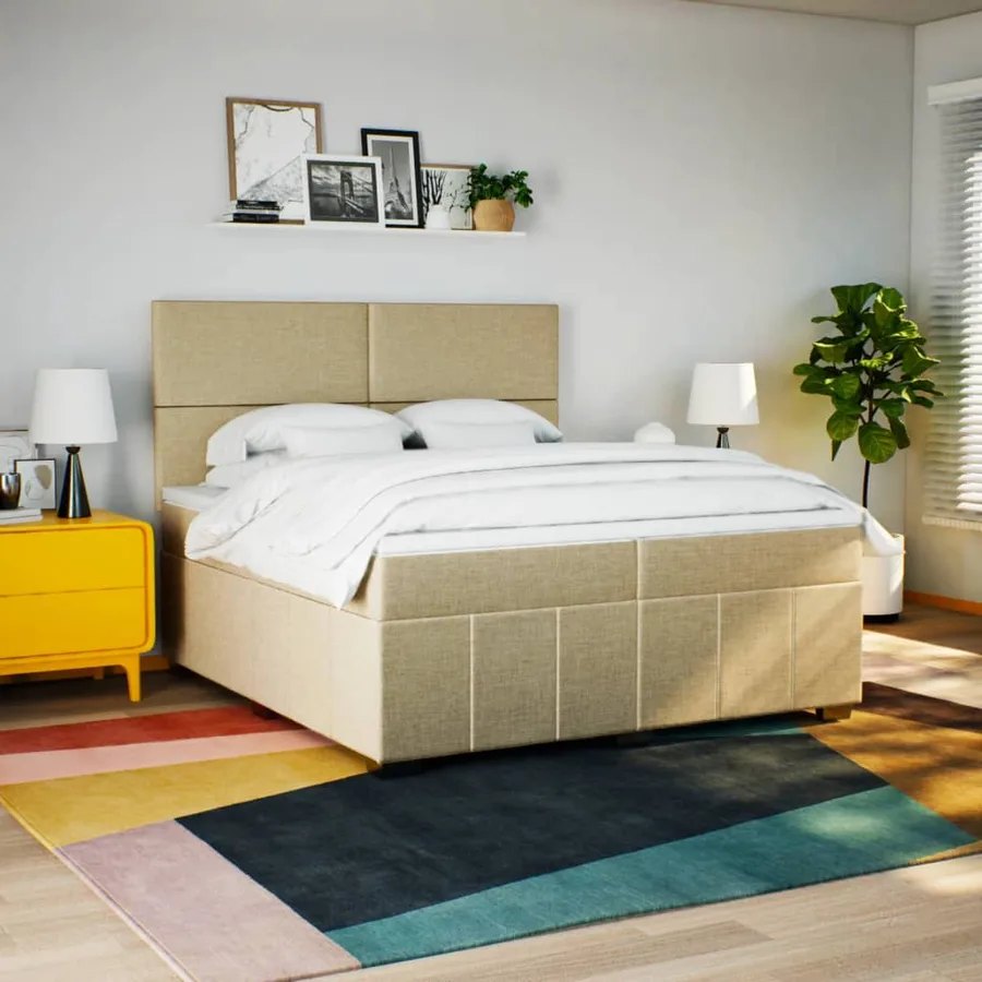 Sommier à lattes de lit avec matelas Crème 200x200 cm Tissu - 5