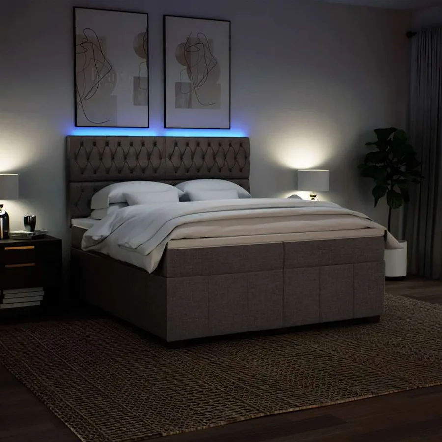 Sommier à lattes de lit avec matelas Taupe 200x200 cm Tissu - 4