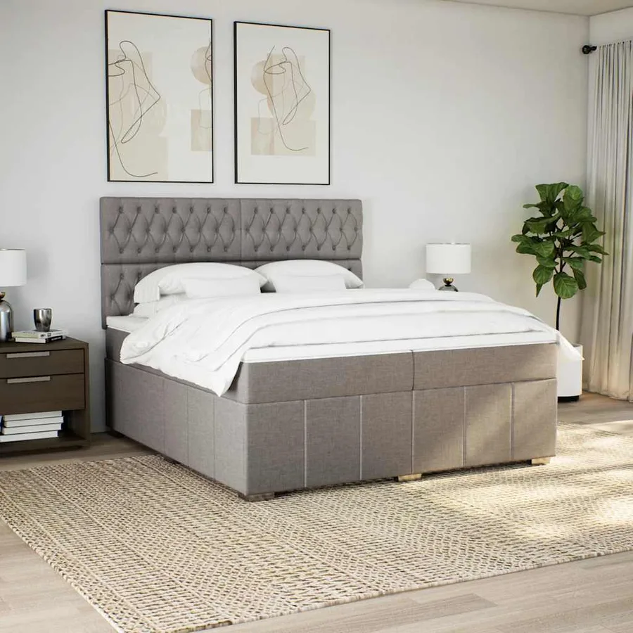 Sommier à lattes de lit avec matelas Taupe 200x200 cm Tissu - 5