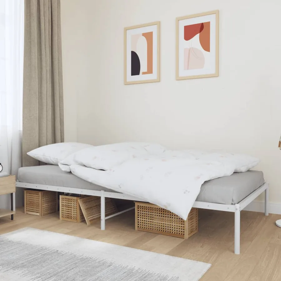 Cadre de lit métal sans matelas blanc 100x200 cm