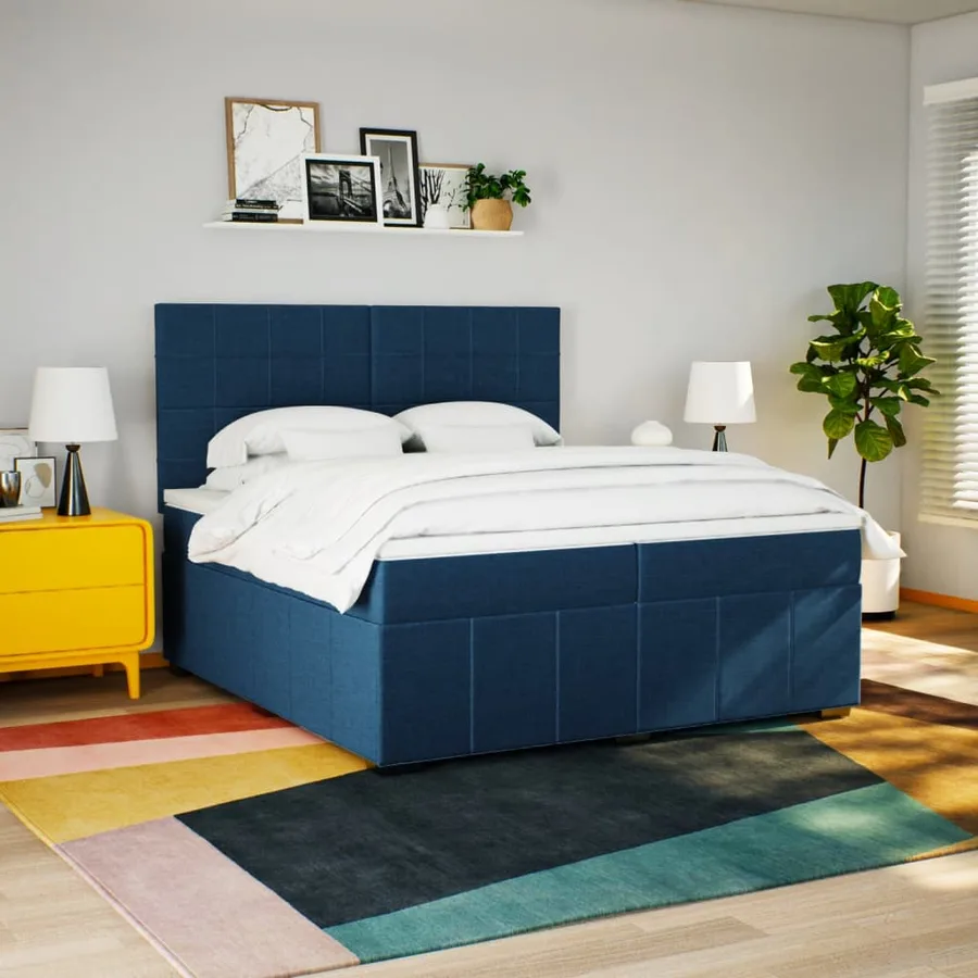 Sommier à lattes de lit avec matelas Bleu 200x200 cm Tissu - 3