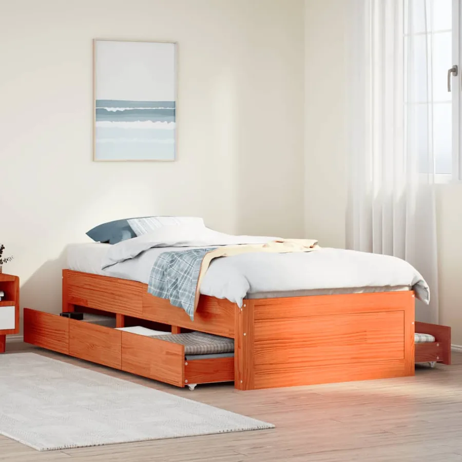 Cadre de lit sans matelas avec tiroirs 100x200 cm bois de pin