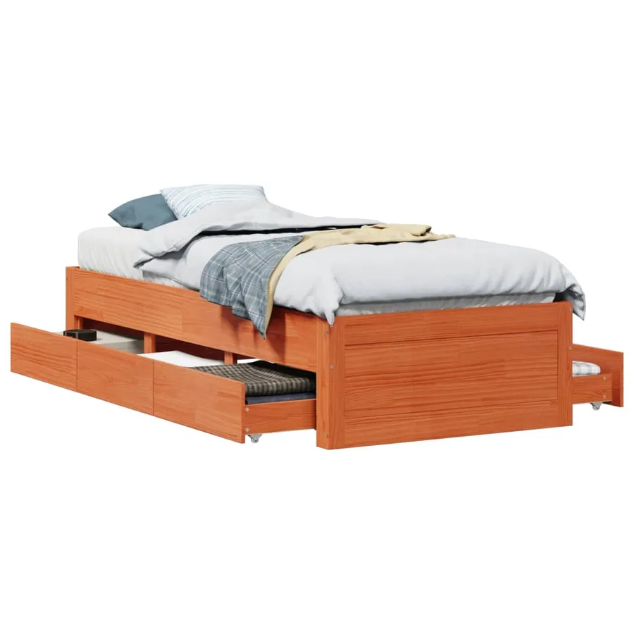 Cadre de lit sans matelas avec tiroirs 100x200 cm bois de pin - 2