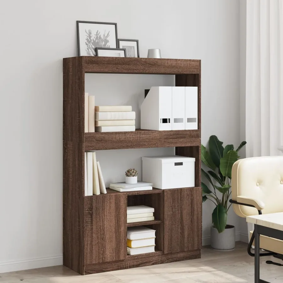 Buffet haut chêne marron 92x33x140 cm bois d'ingénierie - 3