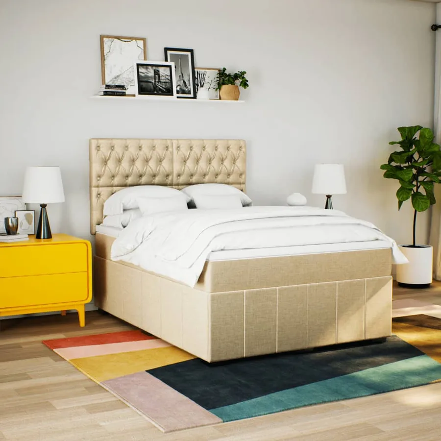 Sommier à lattes de lit avec matelas Crème 140x200 cm Tissu - 3