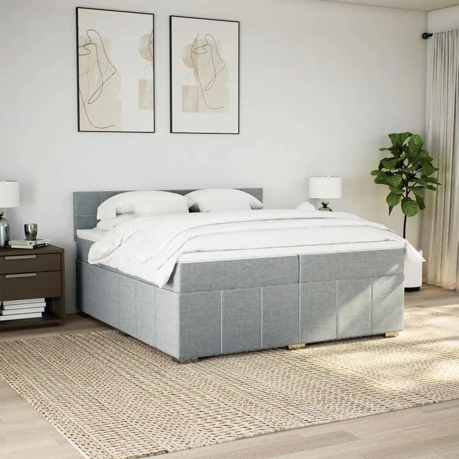 Sommier à lattes de lit avec matelas Gris clair 200x200cm Tissu - 4