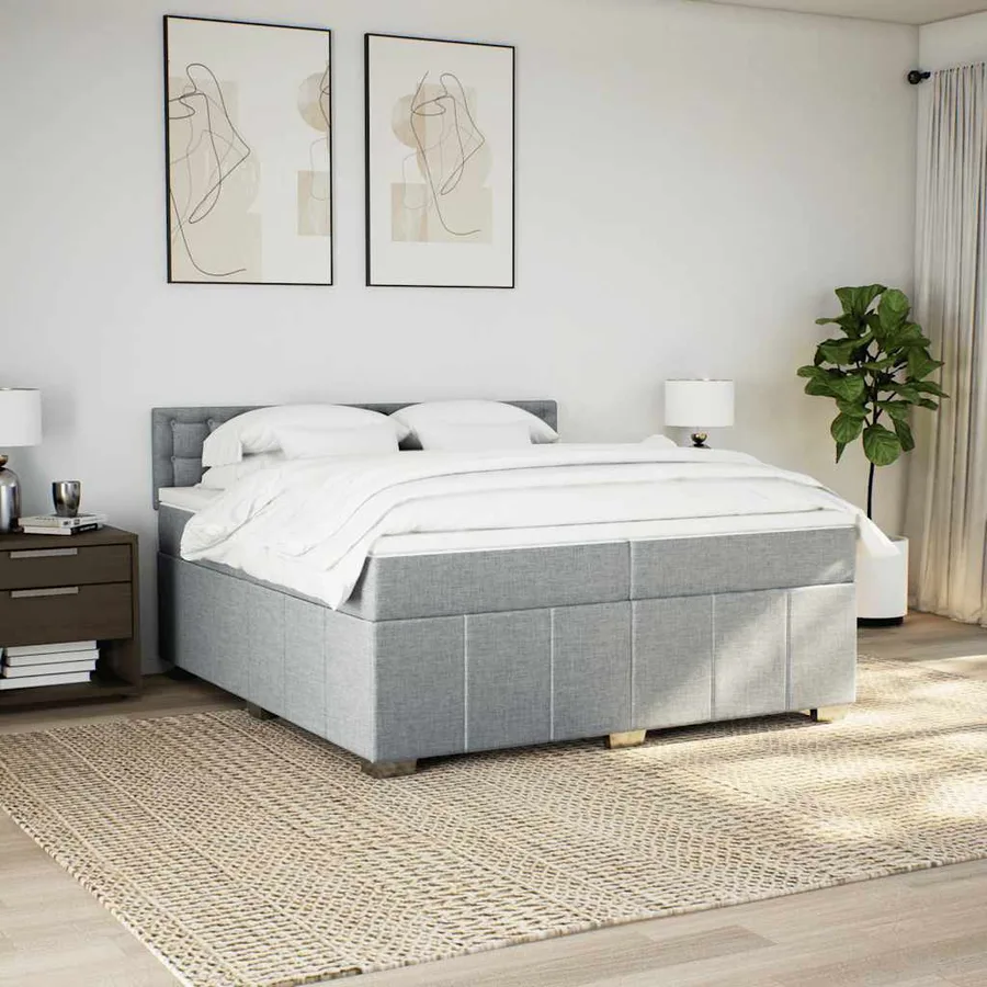 Sommier à lattes de lit avec matelas Gris clair 200x200cm Tissu - 3