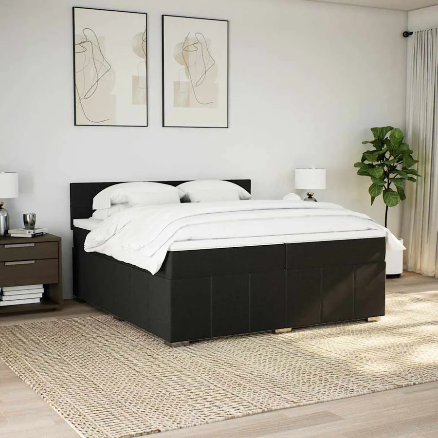 Sommier à lattes de lit avec matelas Noir 200x200 cm Tissu - 4