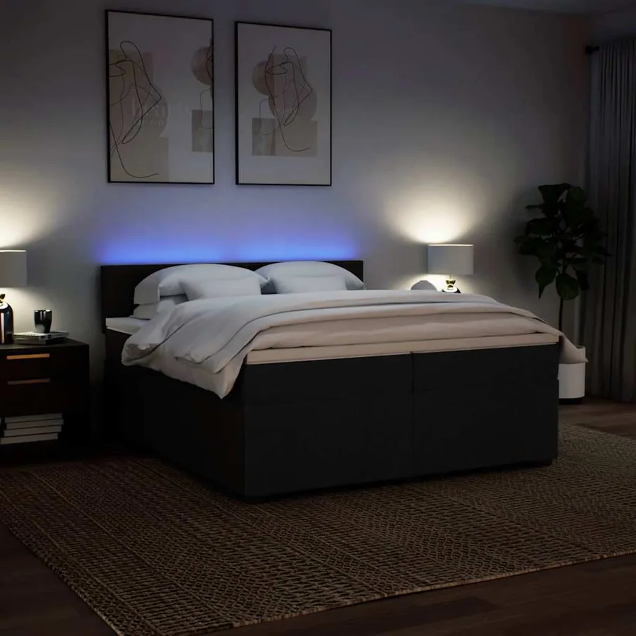 Sommier à lattes de lit avec matelas Noir 200x200 cm Tissu - 5