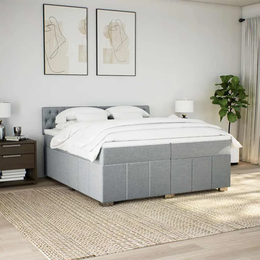 Sommier à lattes de lit avec matelas Gris clair 200x200cm Tissu - 3