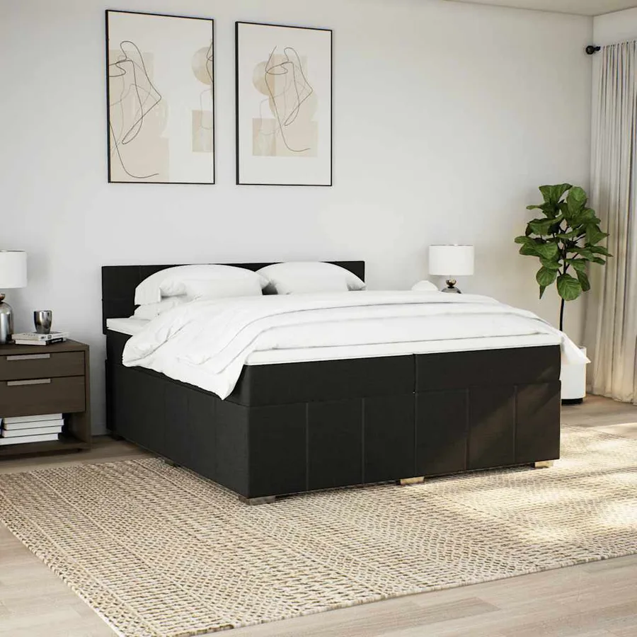 Sommier à lattes de lit avec matelas Noir 200x200 cm Tissu - 3