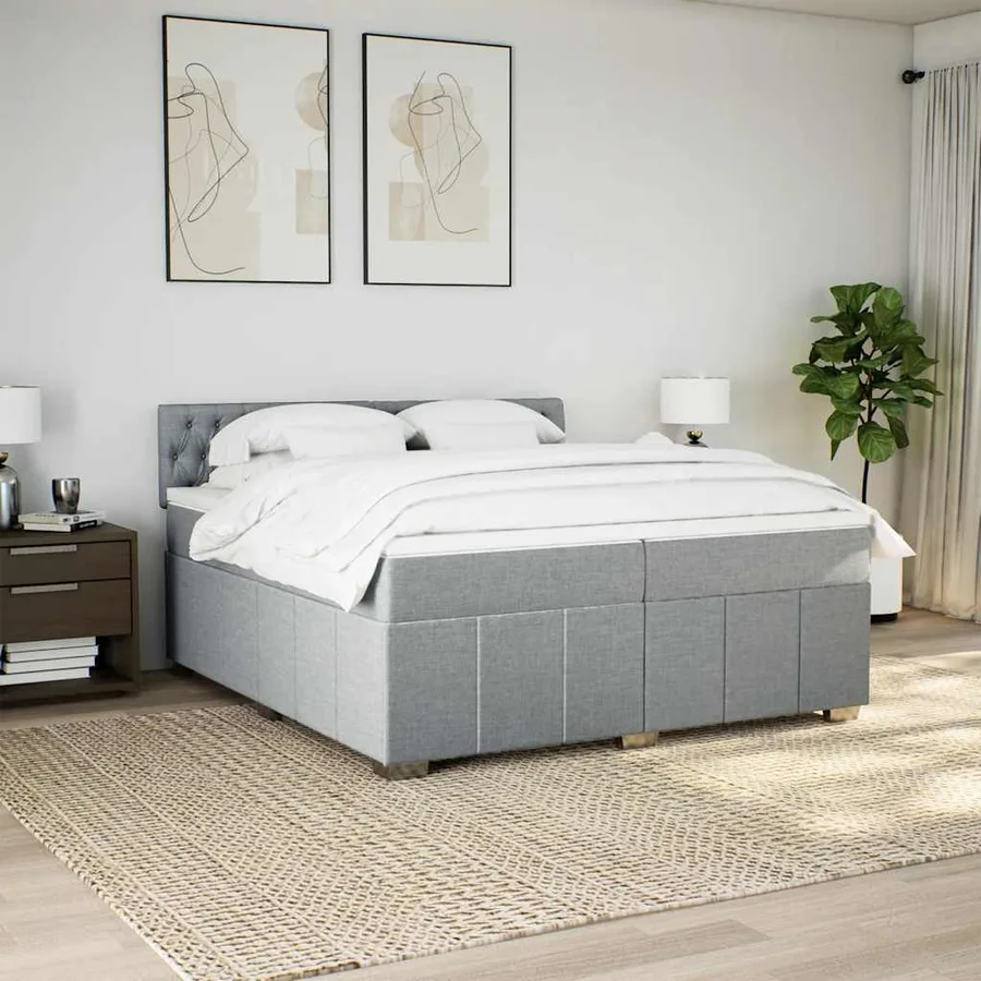 Sommier à lattes de lit avec matelas Gris clair 200x200cm Tissu - 4