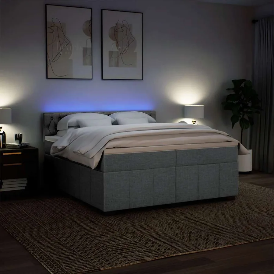 Sommier à lattes de lit avec matelas Gris clair 200x200cm Tissu - 5