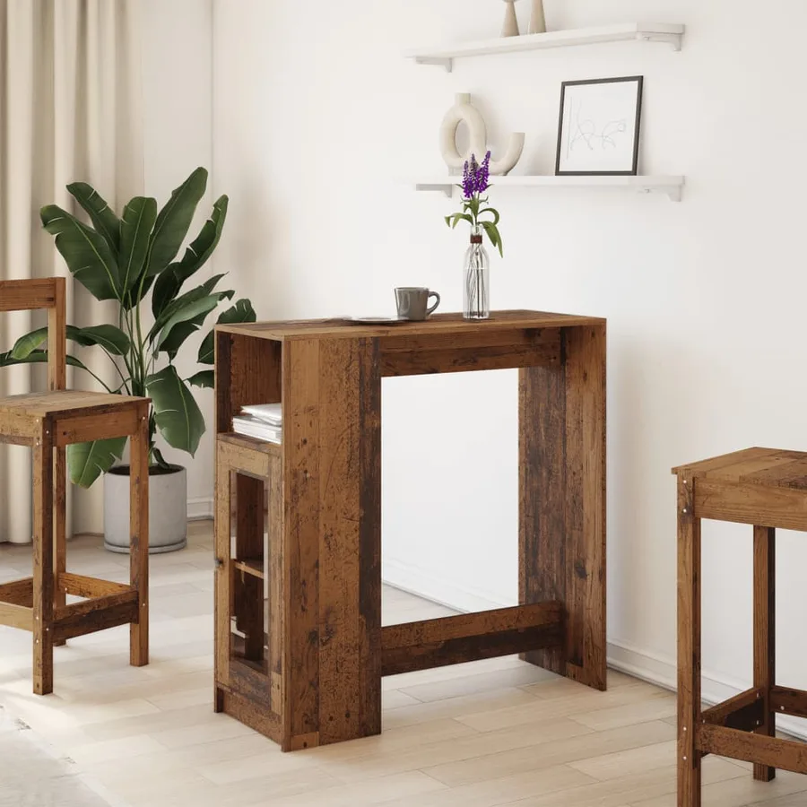 Table de bar avec étagères vieux bois bois d'ingénierie - 3