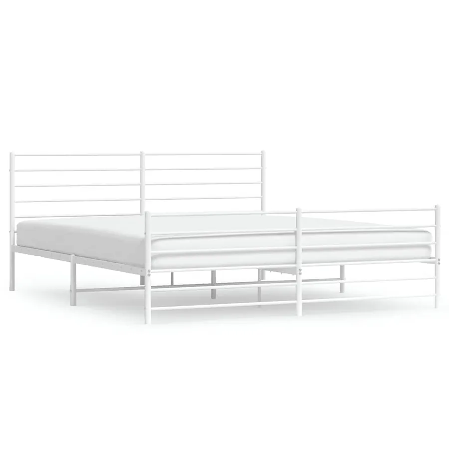 Cadre de lit métal sans matelas et pied de lit blanc 183x213 cm - 2