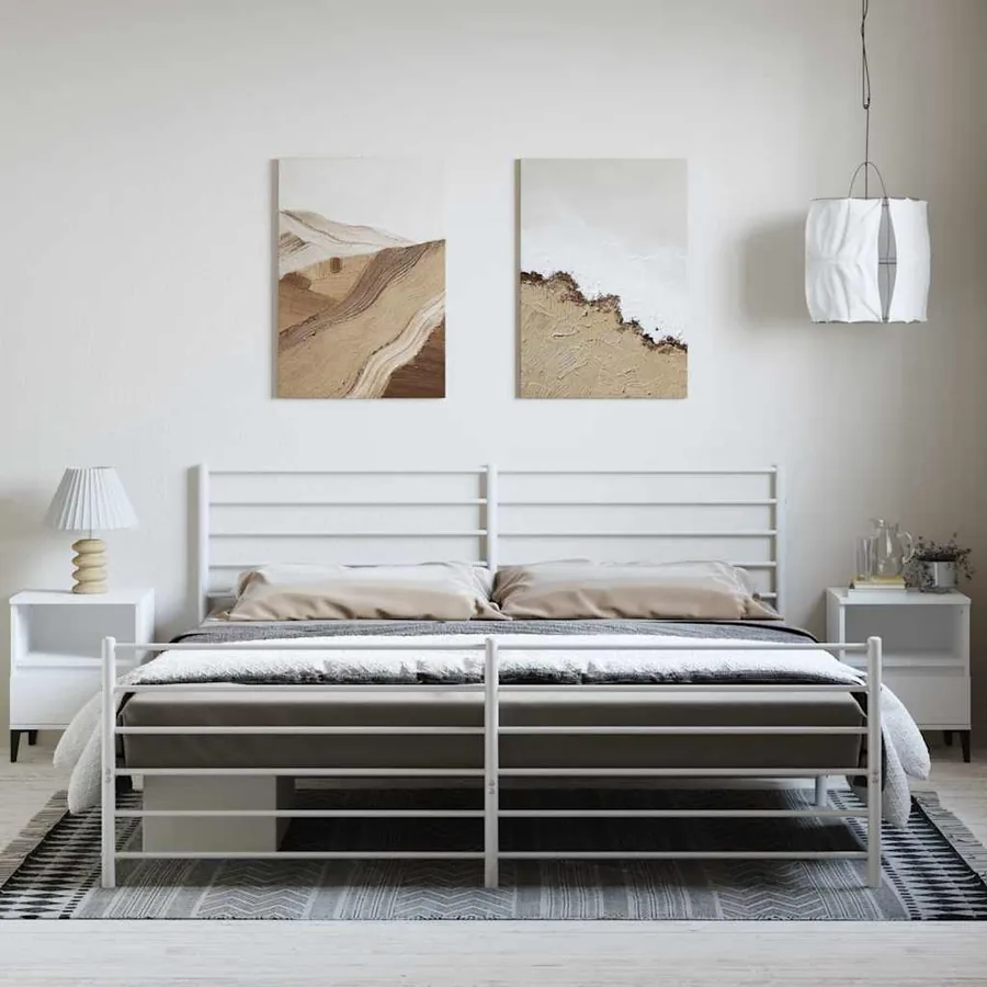 Cadre de lit métal sans matelas et pied de lit blanc 183x213 cm - 3
