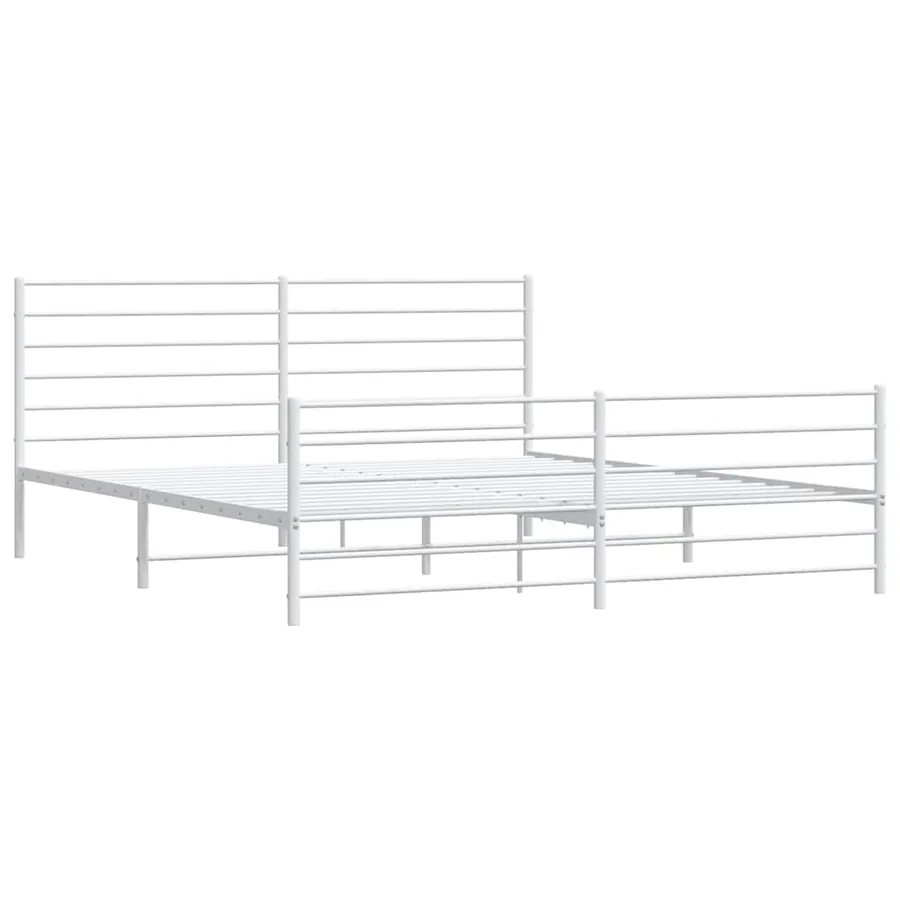 Cadre de lit métal sans matelas et pied de lit blanc 183x213 cm - 4