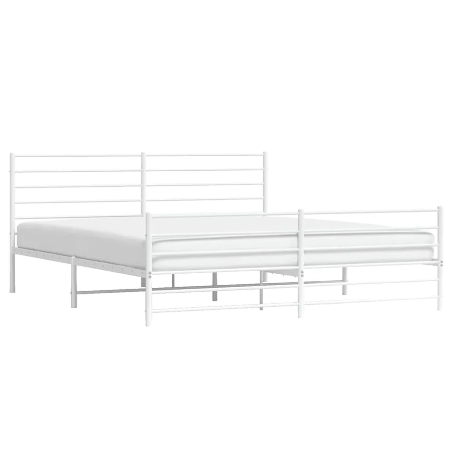 Cadre de lit métal sans matelas et pied de lit blanc 183x213 cm - 5