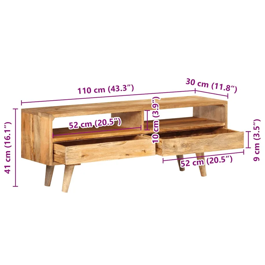 Meuble TV 110x30x41 cm bois massif de manguier - 10