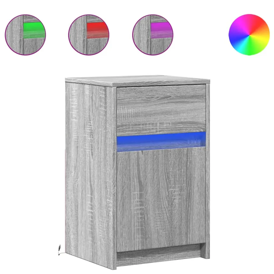 Armoires de chevet et lumières LED 2 pcs sonoma gris - 2