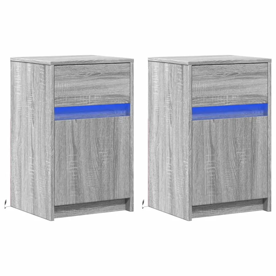 Armoires de chevet et lumières LED 2 pcs sonoma gris - 3