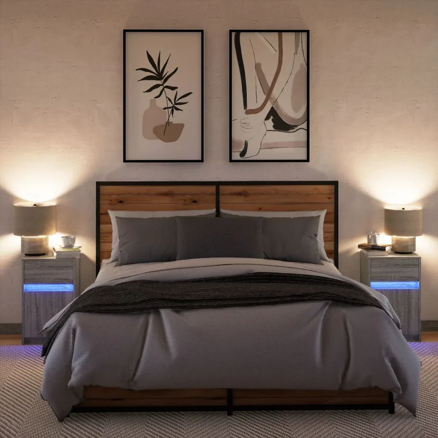 Armoires de chevet et lumières LED 2 pcs sonoma gris - 4