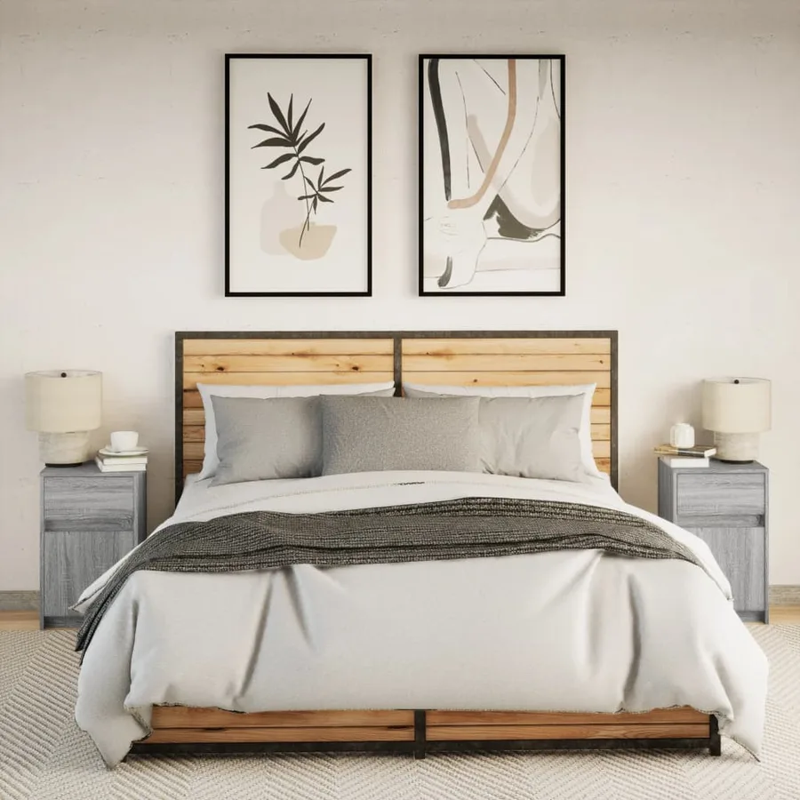 Armoires de chevet et lumières LED 2 pcs sonoma gris - 5
