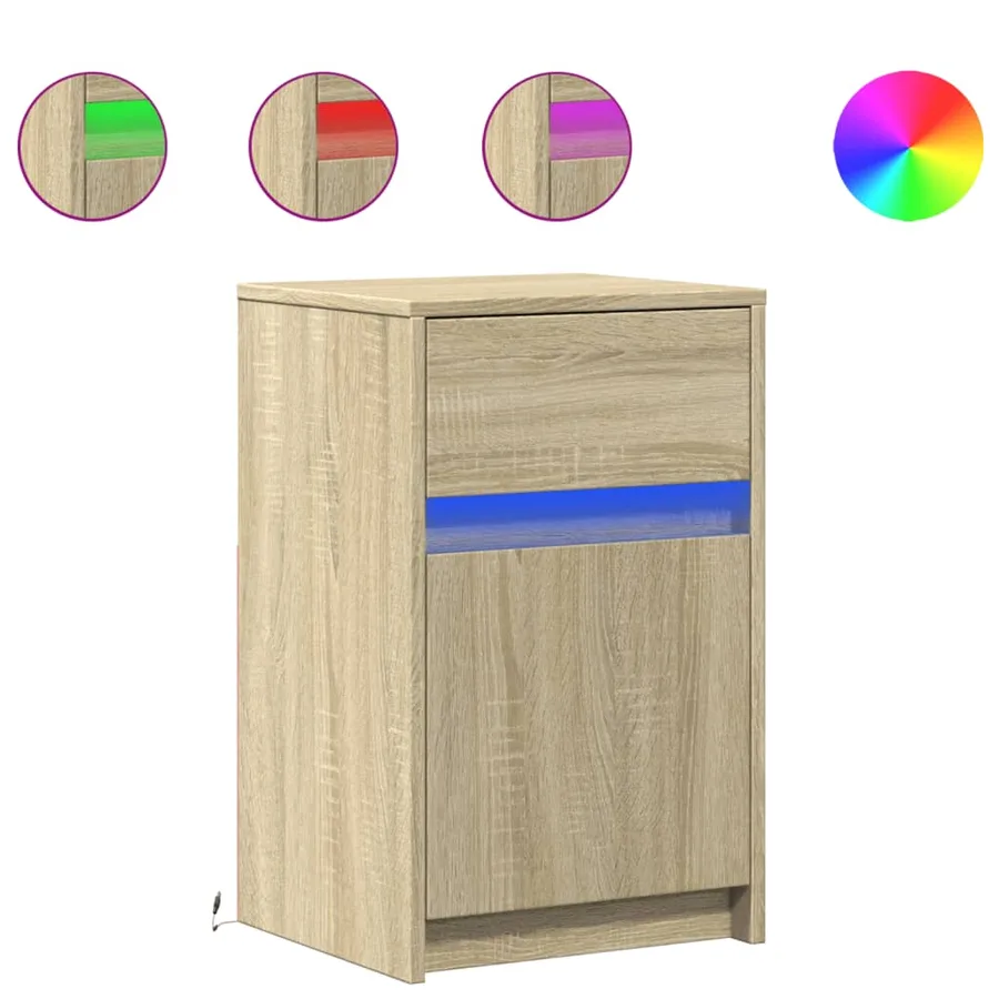 Armoire de chevet avec lumières LED chêne sonoma - 2