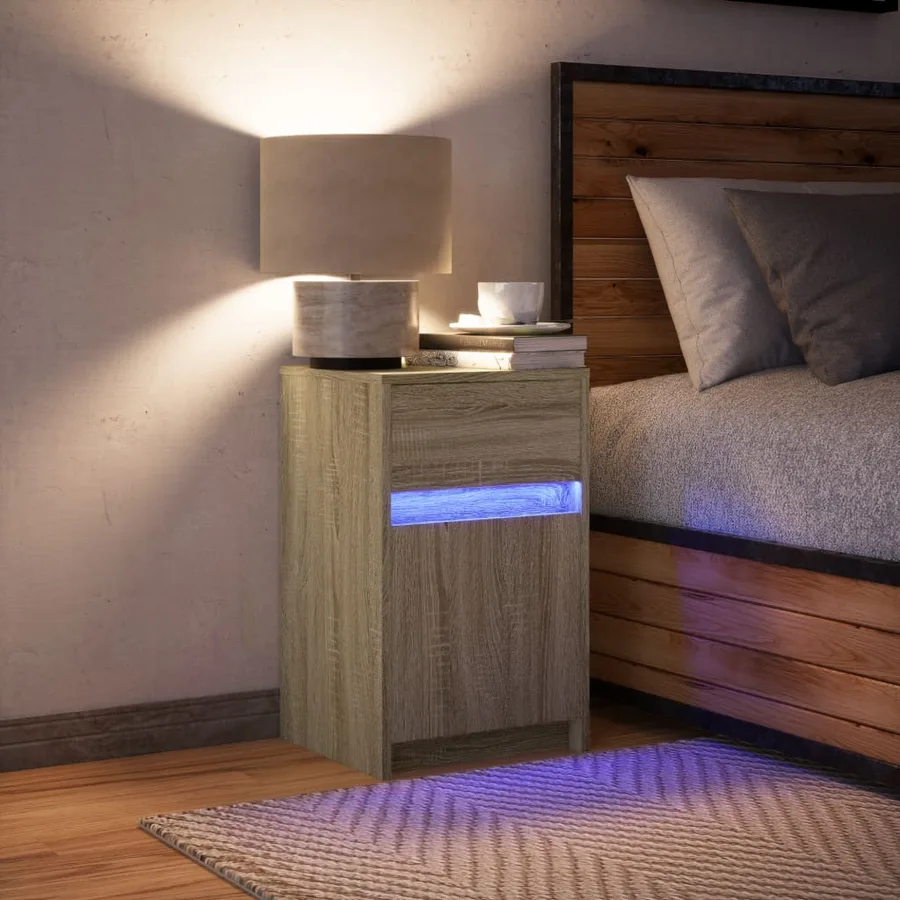 Armoire de chevet avec lumières LED chêne sonoma - 4