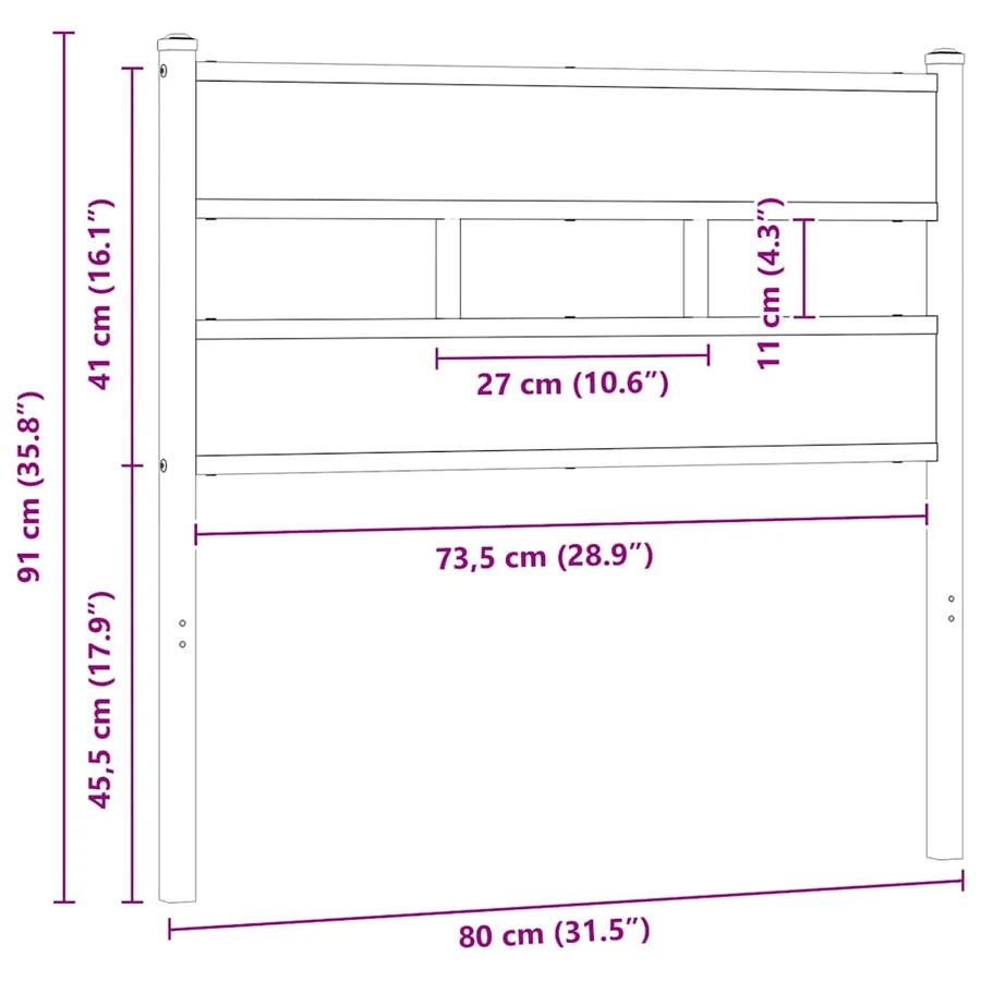 Tête de lit de remplacement chêne fumé 75 cm fer et bois d'ingénierie - 6