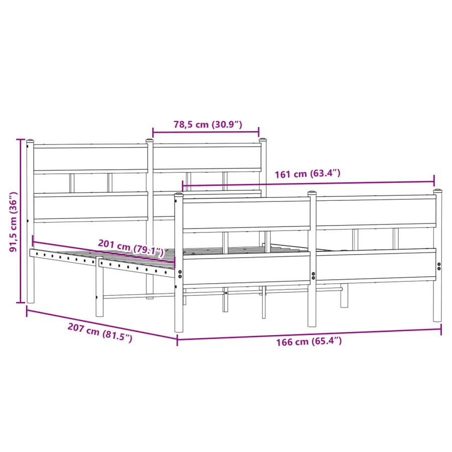 Cadre de lit en métal sans matelas chêne fumé 160x200 cm - 9